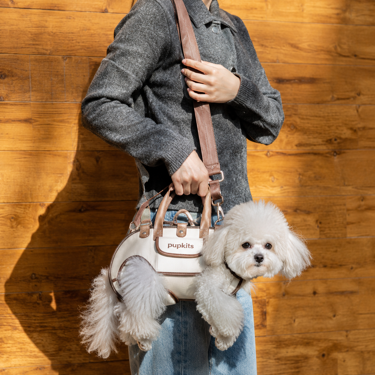 Pupkits™ Hands-Free Shoulder Dog Carrier Bag | Comfortable Pet Sling for Small Dogs