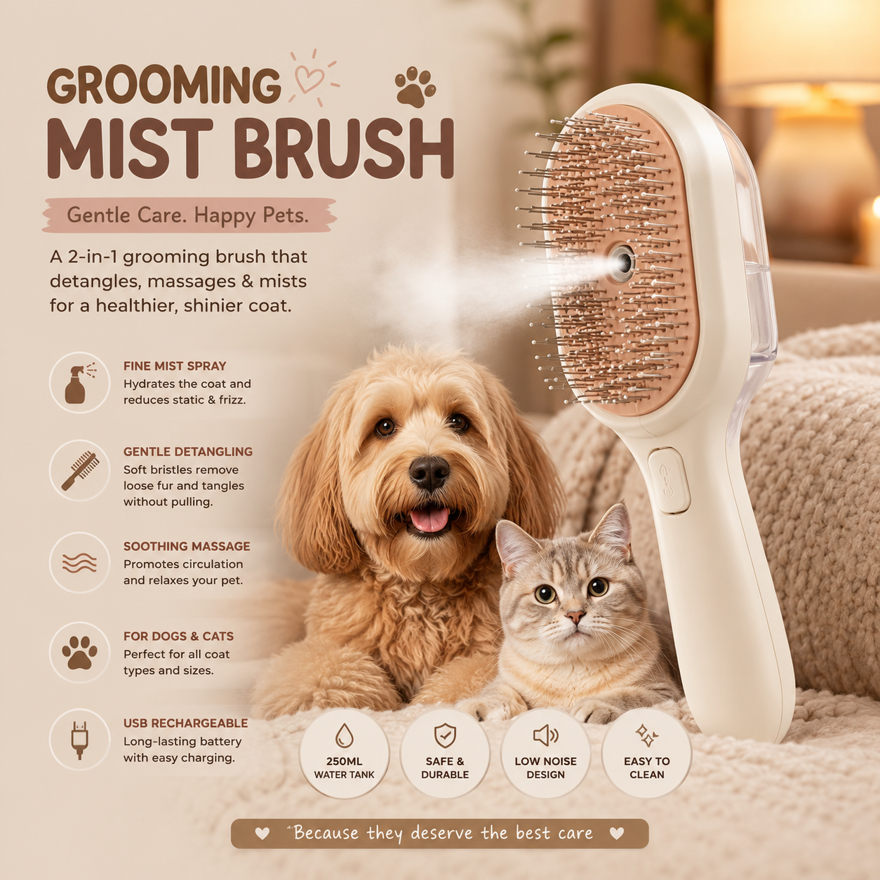 GroomBrush  - All-in-One Pet Grooming Mist Brush