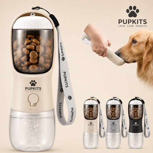 PUPKITS 2-in-1 Portable Pet Water Bottle & Food Feeder